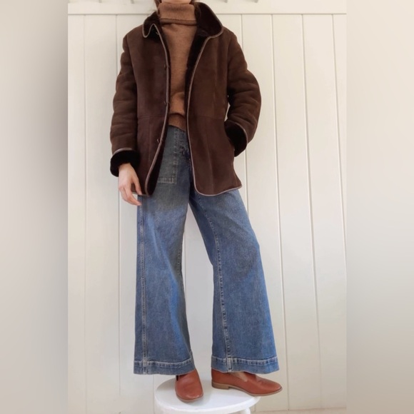 Vintage Jackets & Blazers - Vintage Chore Jacket Espresso Brown Black Suede Women Medium 70s Yellowstone